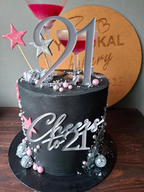 Black, Silver & Pink 21st Birthday Cake