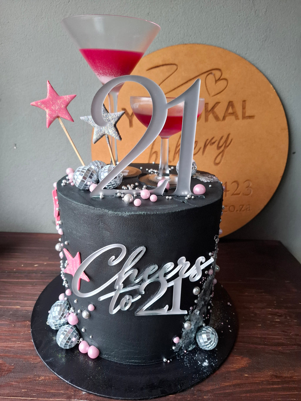 Black, Silver & Pink 21st Birthday Cake