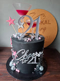 Black, Silver & Pink 21st Birthday Cake
