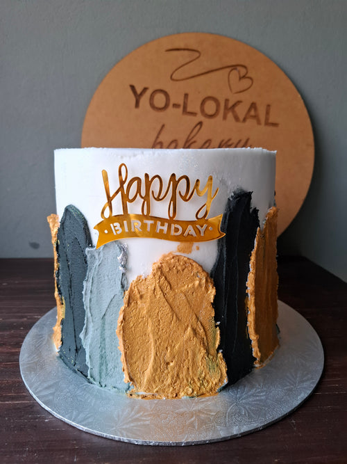 Black, White & Gold Brushstroke Birthday Cake
